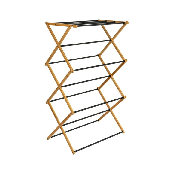 Household Essentials Bamboo Folding Clothes Drying Rack, Compact Upscale Laundry Rack with 13 Coated Dowels, Environmentally Friendly, Stable Frame