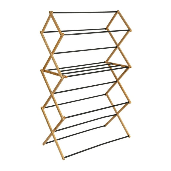 Household Essentials Bamboo Folding Clothes Drying Rack, Upscale Laundry Rack with 14 Coated Metal Dowels, Environmentally Friendly, Stable Frame