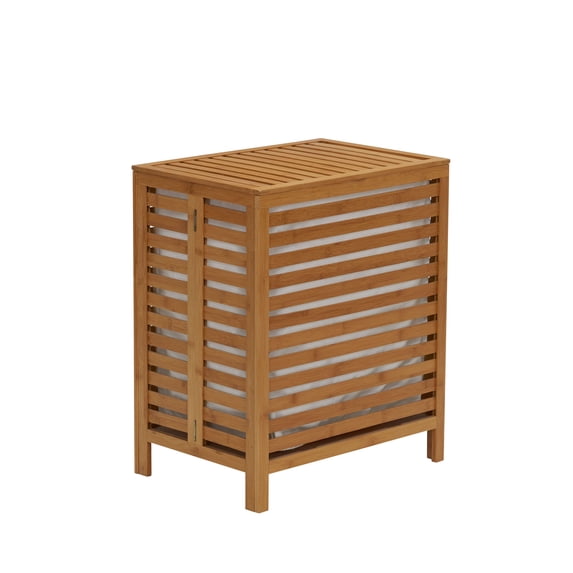 Household Essentials Bamboo Laundry Hamper, Slated Hamper with Natural Cotton Bag, Removable Bag and Foldable Frame, Chic and Environmentally Friendly