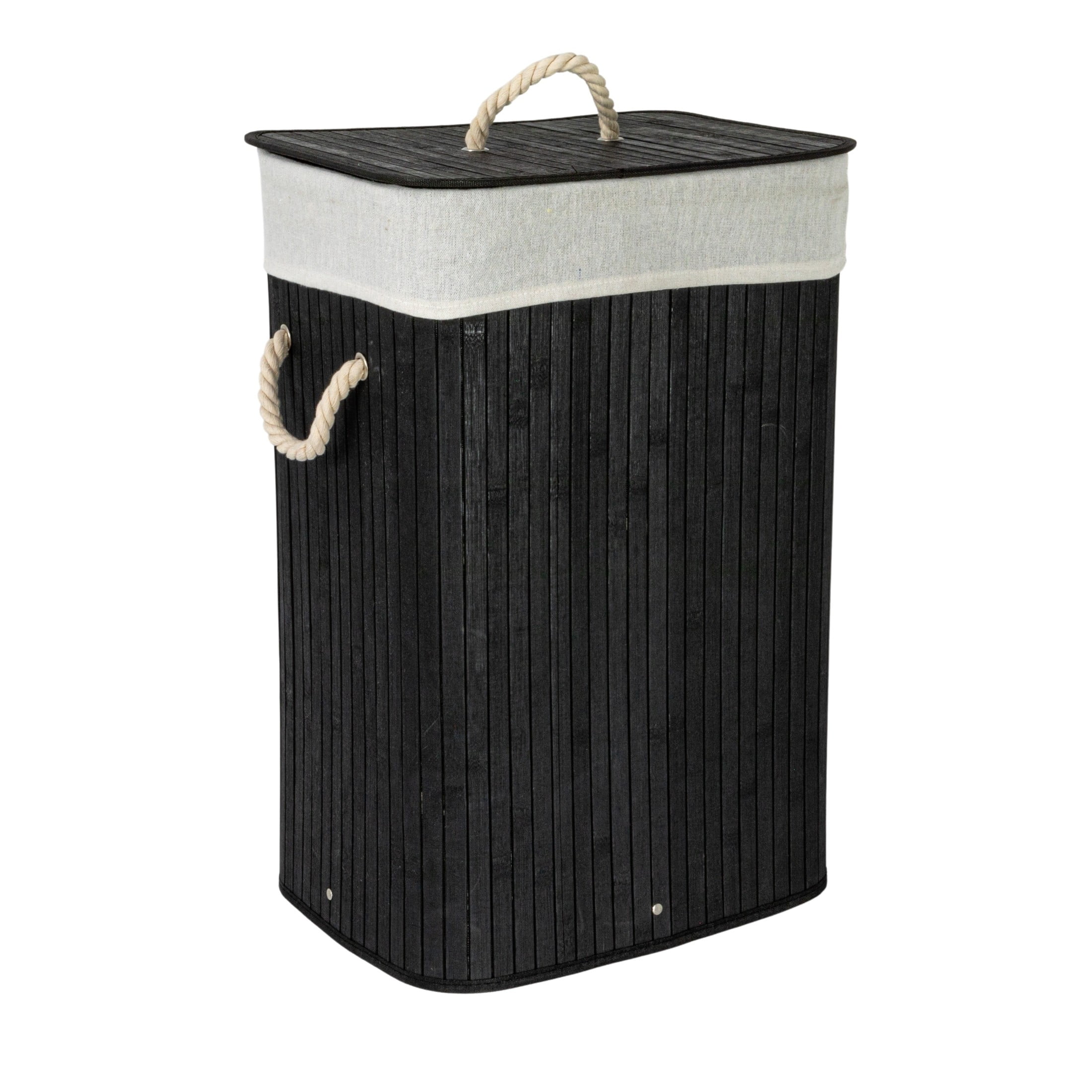 Household Essentials Bamboo Laundry Hamper with Rope Handles, Lid and Removable Machine Washable Laundry Bag, 19-Gallons, Black