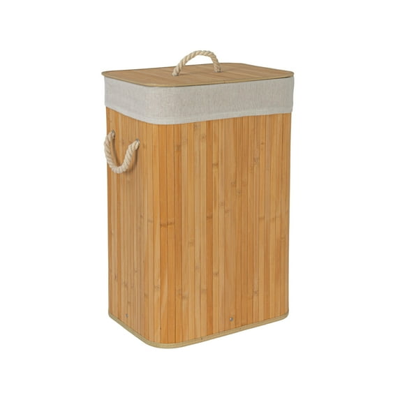 Household Essentials Bamboo Laundry Hamper with Rope Handles, Lid and Removable Machine Washable Laundry Bag, 19-Gallons, Natural