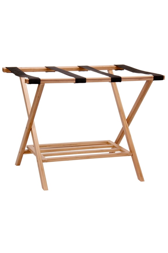 Bamboo Luggage Rack with Lower Shelf, Brown