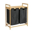 thumbnail image 1 of Household Essentials Bamboo Pull Out Double Hamper with Shelf, Natural and Black, 1 of 8