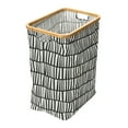 thumbnail image 1 of Household Essentials Bamboo Rimmed Rectangular Krush Hamper with Cutout Handles, Black and White, 1 of 9