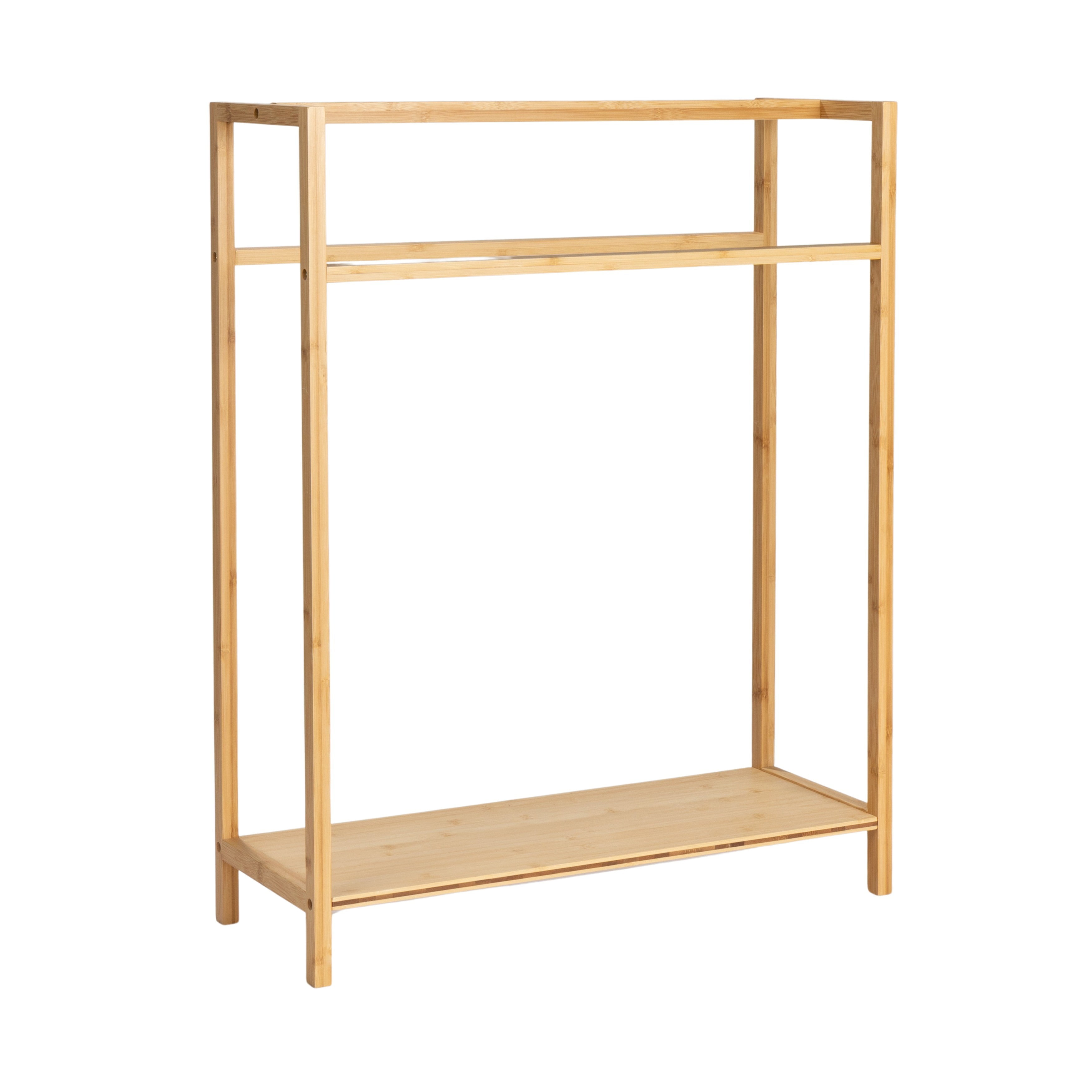Natural Bamboo Freestanding Towel Rack with Shelf