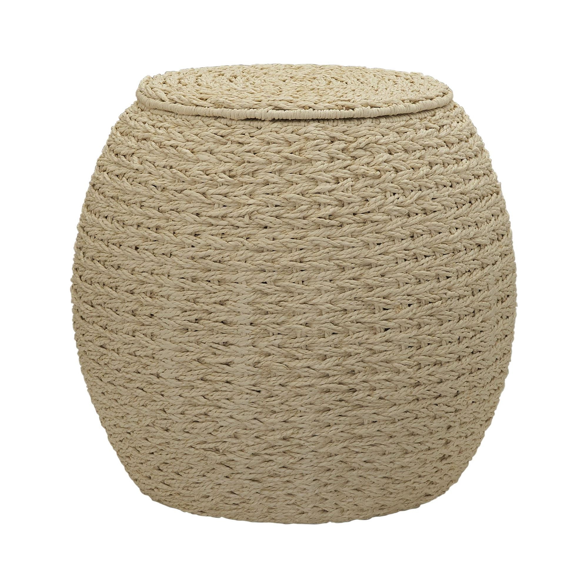 Rustic Cream Handwoven Paper Rope Barrel Side Table & Storage