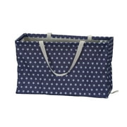 Household Essentials Rectangular Krush Container Canvas Utility Tote with Handles, and Water‑Resistant Vinyl Lining in Stars Pattern, Blue and White