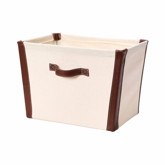 Household Essentials Canvas Bin with Vegan Leather Trim