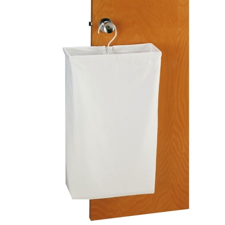 Household Essentials Door Hanging Laundry Bag, Washable Canvas Bag with Loop Handle, Holds Two Loads of Laundry, Great for Dorms and Small Spaces, White