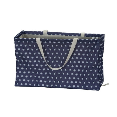 Household Essentials Canvas Utility Tote with Handles, Rectangular Krush Tote, Water-Resistant Vinyl Lining, Large Capacity, Durable and Versatile, Blue Star Pattern