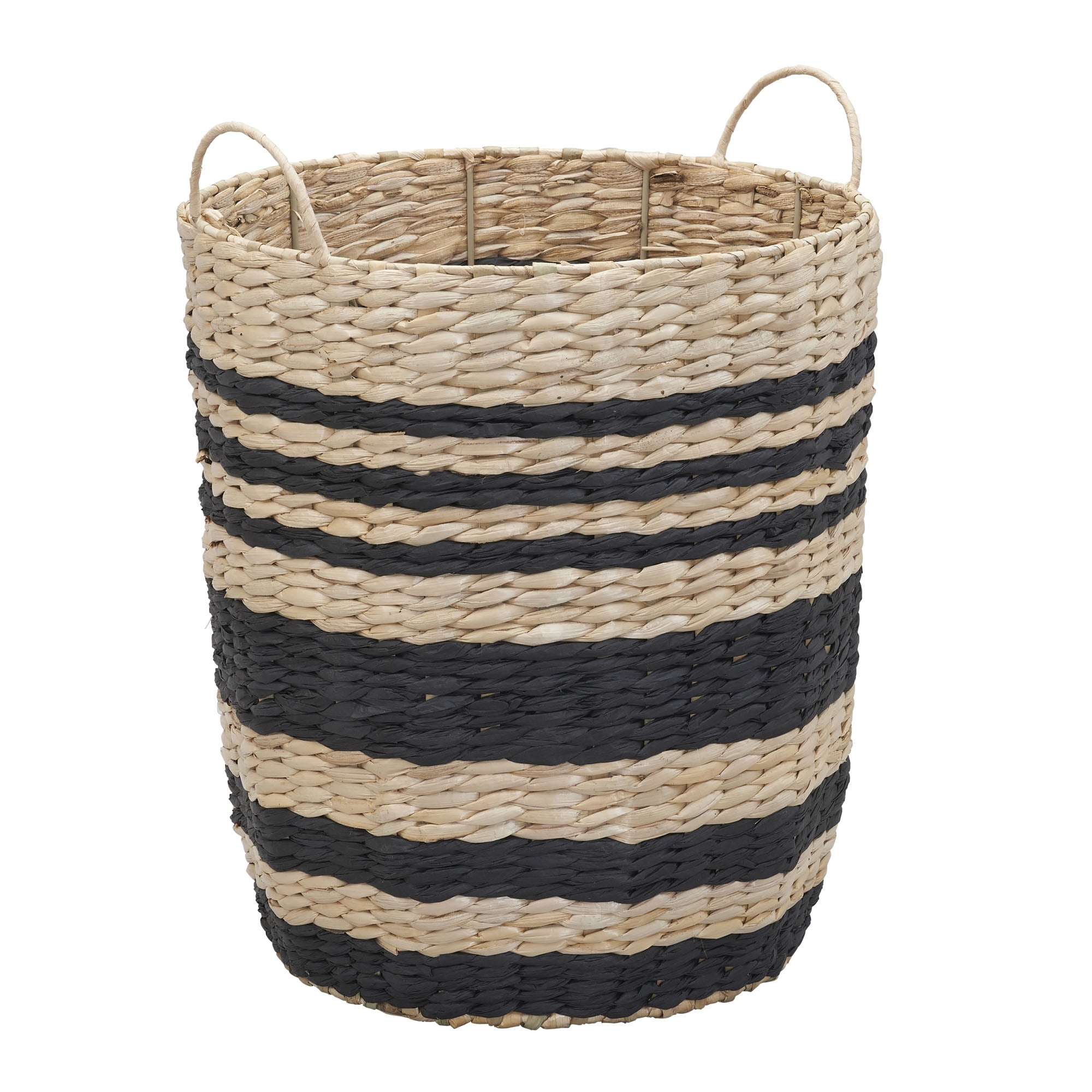 Household Essentials Cattail & Paper Terra Basket - Natural Woven Storage Basket, 15x12x18 Inches, Cream & Brown