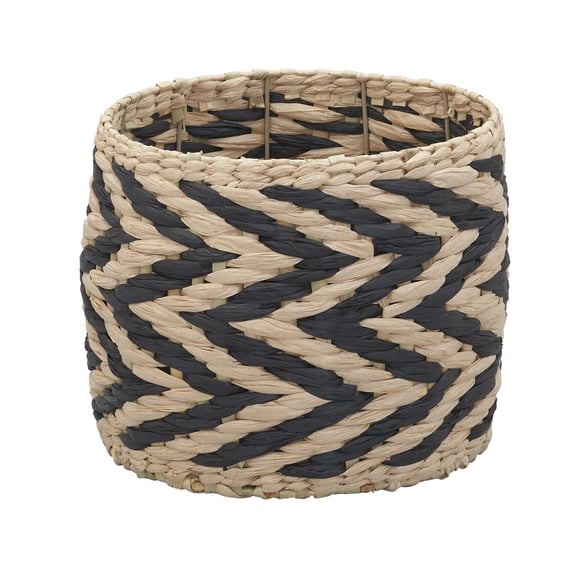 Household Essentials Cattail and Paper Zee Basket Decorative Storage Organizer with Handwoven Fibers, Natural and Black