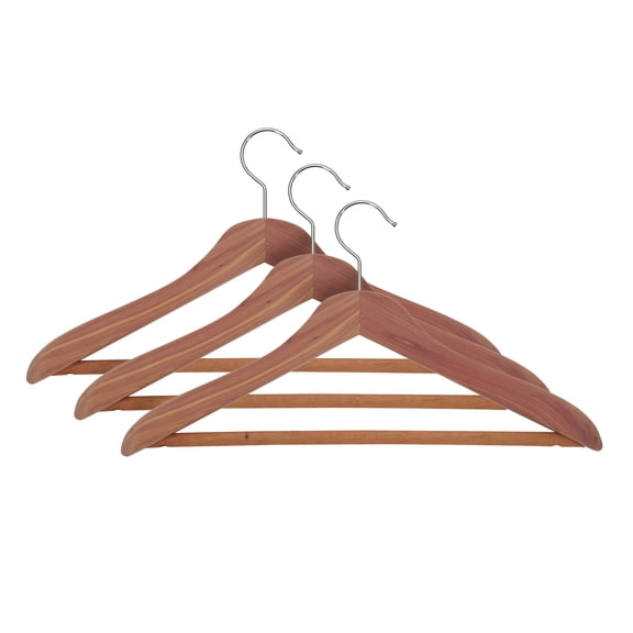 Cedar Coat Hanger with Fixed Bar, Contoured Design, Eastern Red Cedar Coat Hangers, Swivel Hook, Great for Heavy Coats, Sports Jackets and Slacks, Natural (Set of 3)