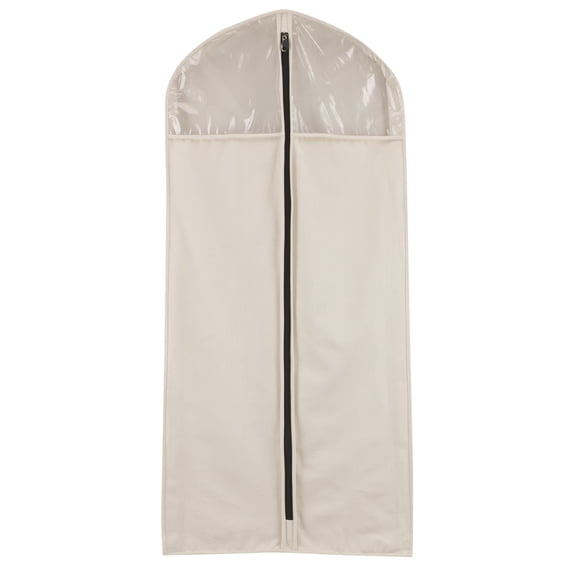 Household Essentials Cedarline Hanging Garment Bag, Durable Cotton Canvas Bag with Zipper, Textured PEVA Panels, Breathable and Snag-Resistant, Perfect for Protecting Dresses, Suits and More, Natural