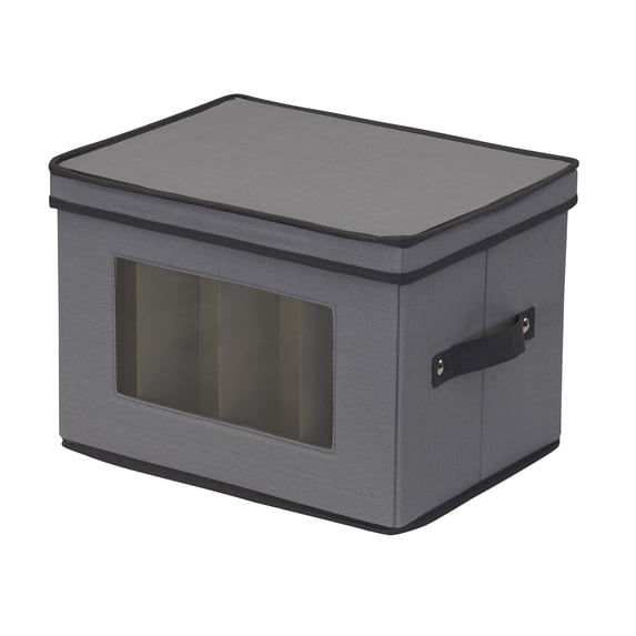 Household Essentials Champagne Flute Storage Box, 12 Sturdy Compartments, Windowed Front Panel, 2 Riveted Handles, Foldable and Stackable Storage Box, Gray