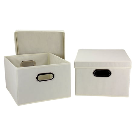 Household Essentials Collapsible Box with Lid and Built-In Grommet Handles, Natural
