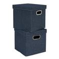 thumbnail image 1 of Household Essentials Collapsible Cotton Blend Cube Storage Box with Lid and Metal Grommet Handle, Set of 2, Denim, 1 of 10