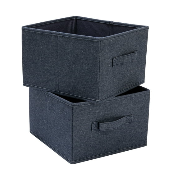 Household Essentials Collapsible Cotton Blend Cube Storage Drawer with Handle, Set of 2, Denim