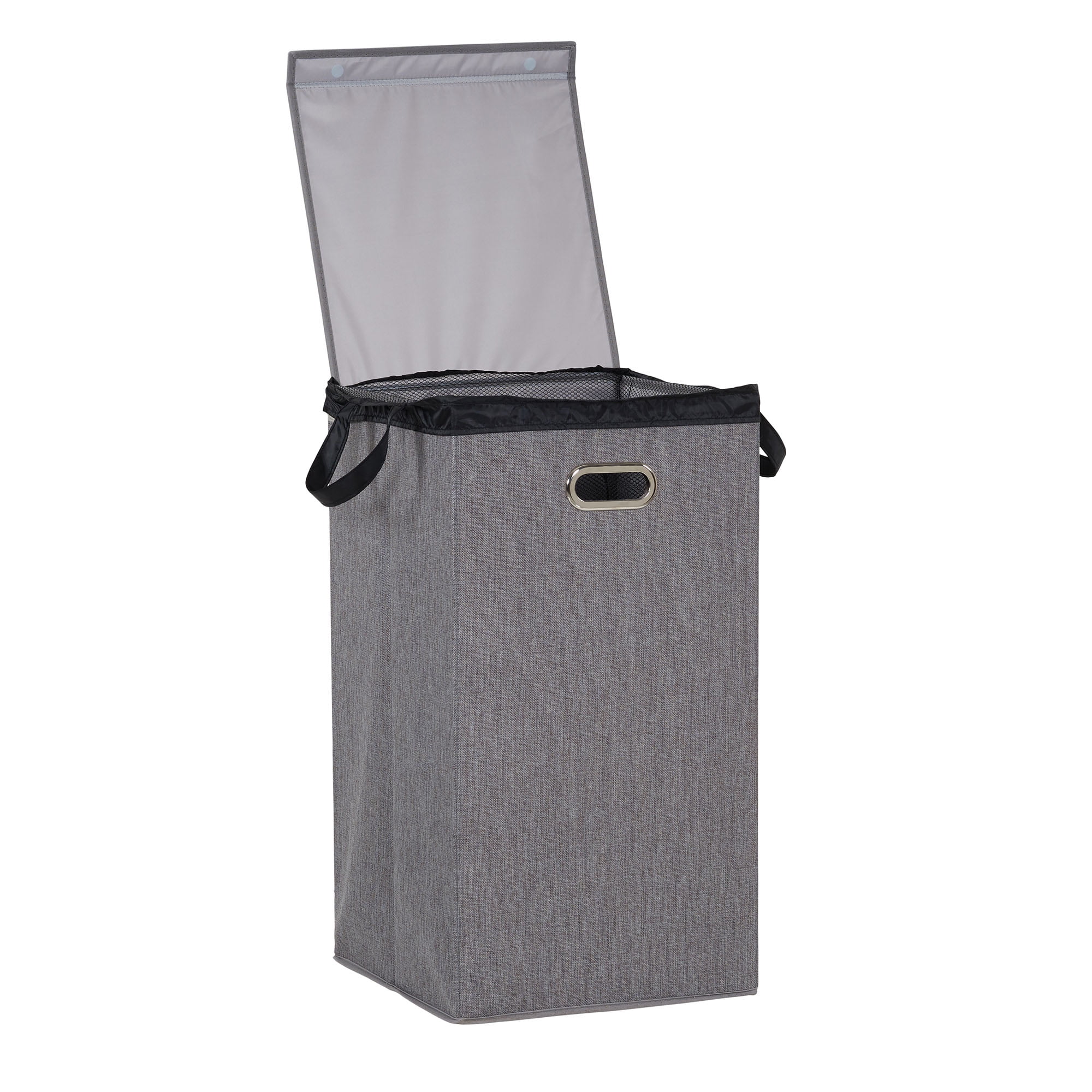 Household Essentials Laundry Hamper with Lid, Sturdy Polyester Sides with Attached Magnetic Lid, Removable Mesh Liner, Attractive Grommet Handles, Easily Transportable and Folds Flat, Gray