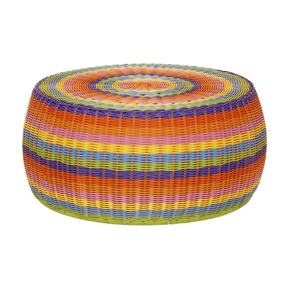 Household Essentials Handwoven Resin Storage Stool Ottoman, Multicolor