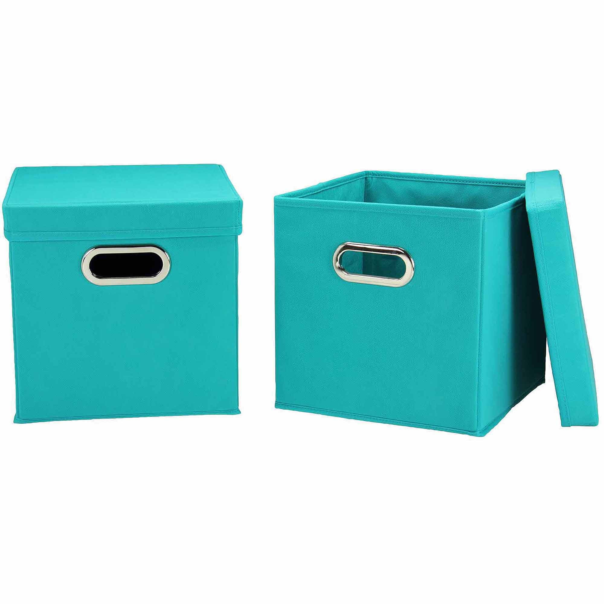 Aqua 11" Fabric Collapsible Lidded Storage Cubes (Set of 2)