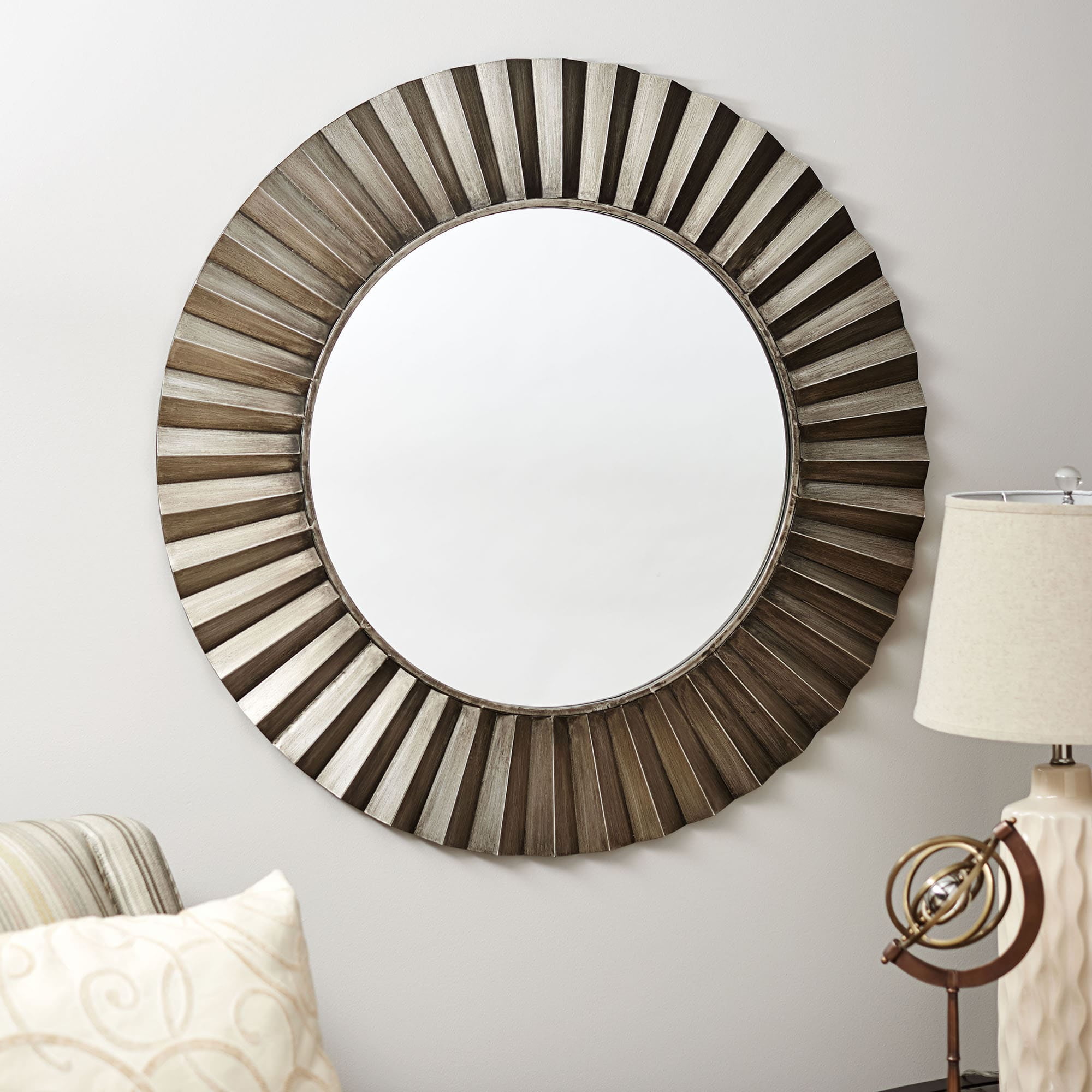 Large Bronze and Gold Round Sunburst Wall Mirror