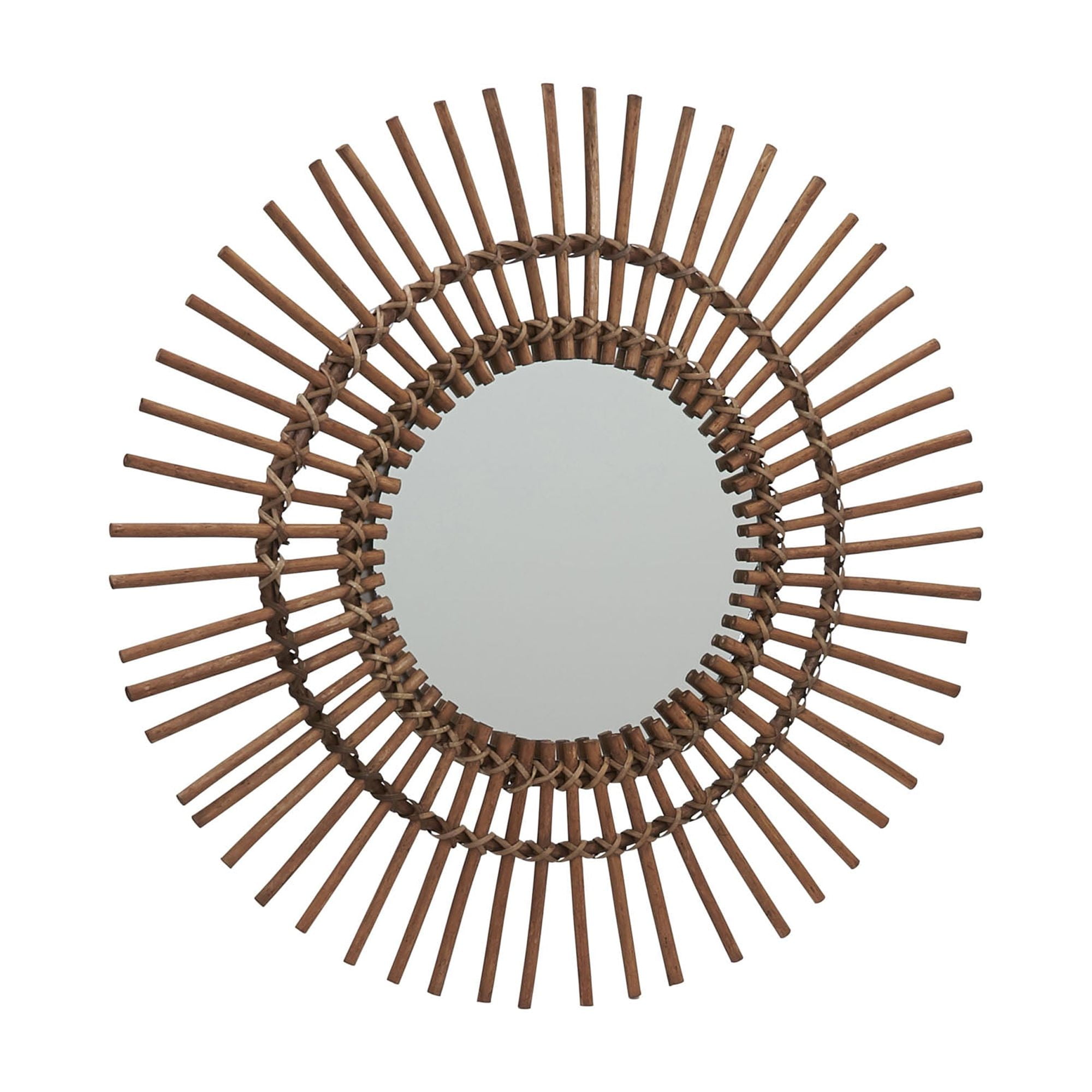 Household Essentials Decorative Wall Mirror, Pinwheel Design, Natural Willow Frame with 10 Mirrored Surface, 21.65 Total Diameter with Frame, Medium Brown