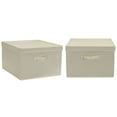 thumbnail image 1 of Household Essentials Jumbo Fabric Storage Bins 2 Pack, Sturdy Sides and Reinforced Bottom, Luxe Poly Linen Fabric, Cream, 1 of 11