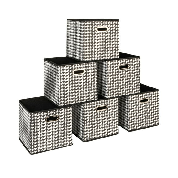 Household Essentials Fabric Storage Bins 6 Piece Set, Houndstooth White and Black
