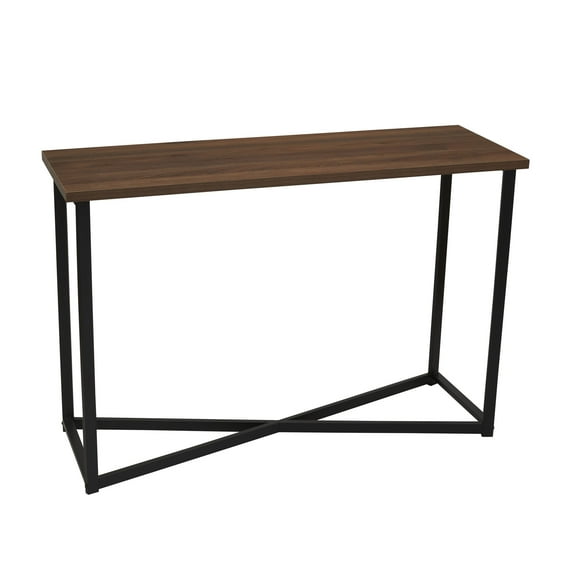 Household Essentials Faux Wood and Metal Console Sofa Table, Mid Century, Walnut