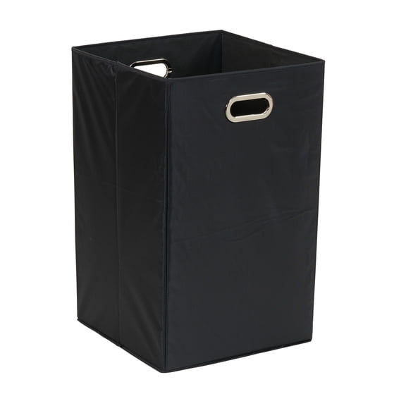 Household Essentials GEN Folding Laundry Hamper, Grommet Handles, Sturdy Fiberboard with Polyester Lining, Quick Set-Up, Squared Shape Saves Space, Black