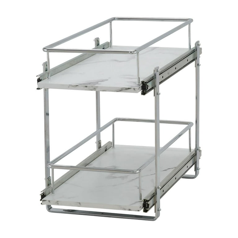 HOUSEHOLD ESSENTIALS Chrome and Faux Marble Sliding 2-Tier Steel