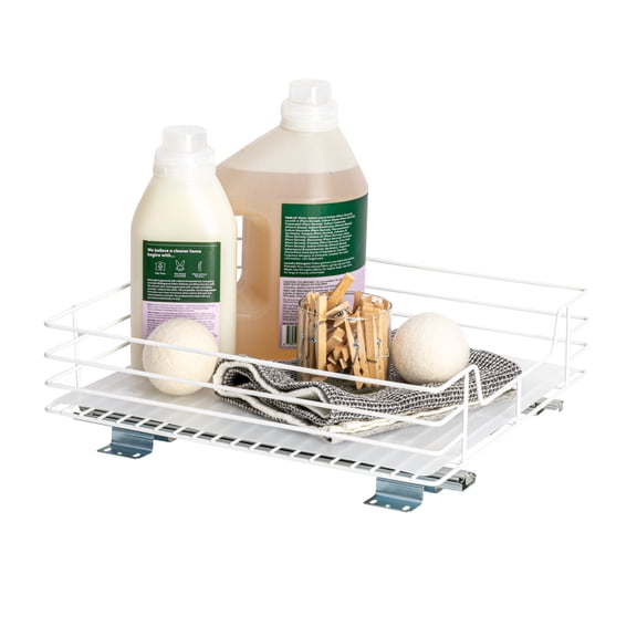 Household Essentials Glidez 4mm White Wire 15" Single Basket Sliding Premium Kitchen Organizer