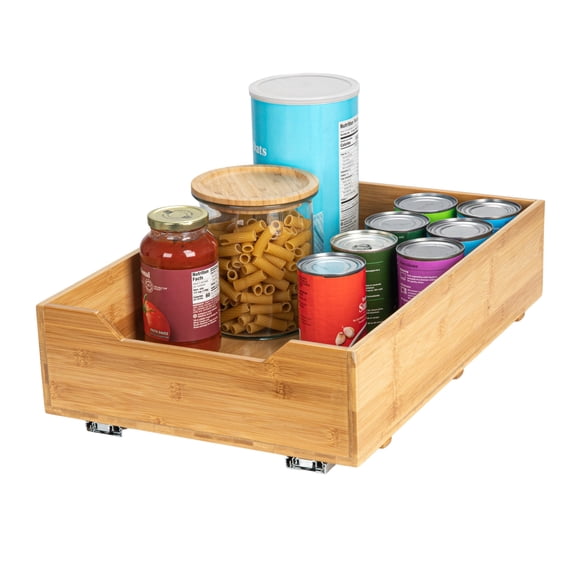 Household Essentials Glidez Bamboo and Steel Pull-Out/Slide-Out Storage Organizer for Under Cabinet Use - 1-Tier Design - Fits Standard Size Cabinet or Shelf, Natural