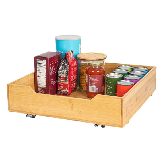 Household Essentials Glidez Bamboo and Steel Pull-Out/Slide-Out Storage Organizer for Under Cabinet Use - 1-Tier Design - Fits Standard Size Cabinet or Shelf, Natural