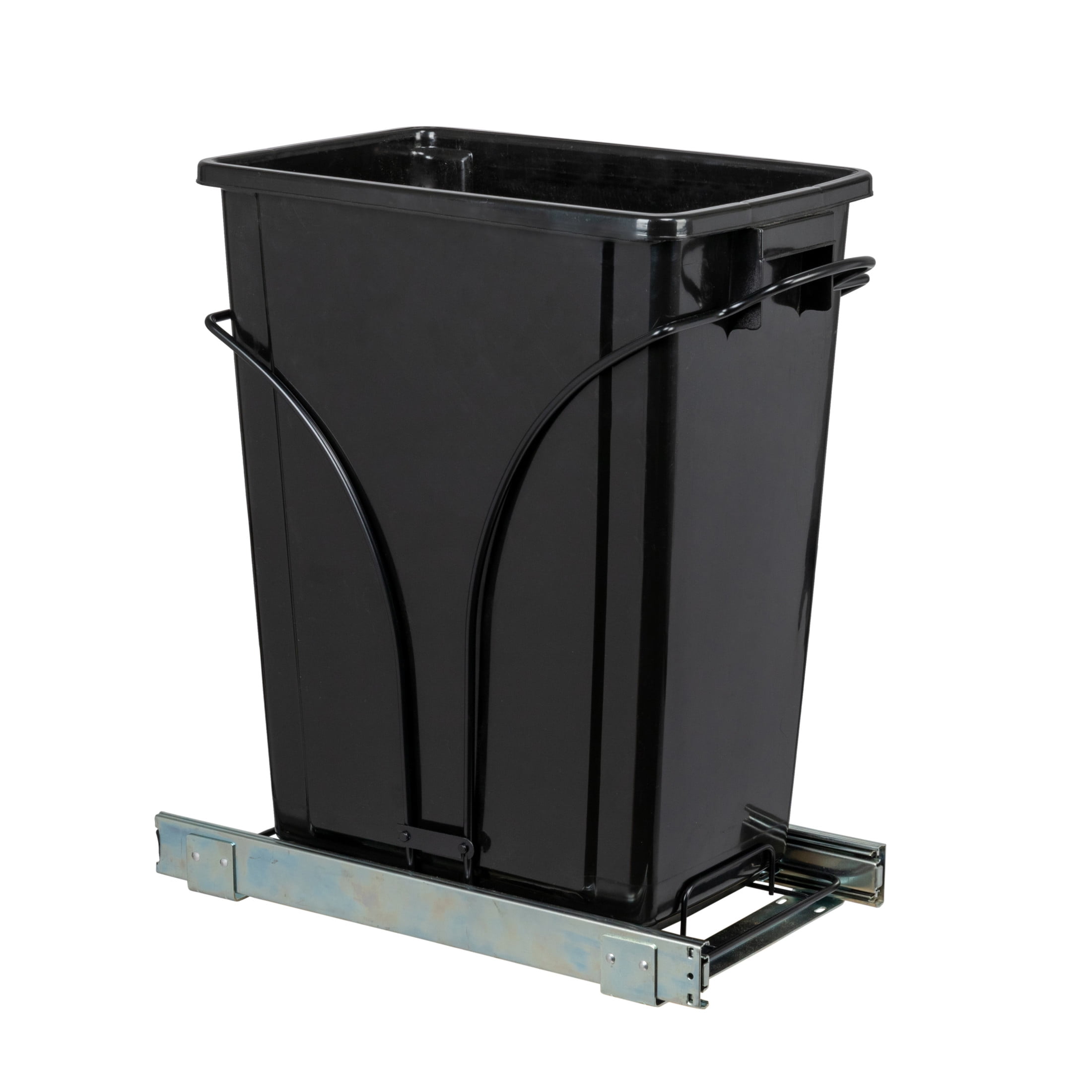 Black Plastic Pull-Out Trash Can with Chrome-Plated Steel Base