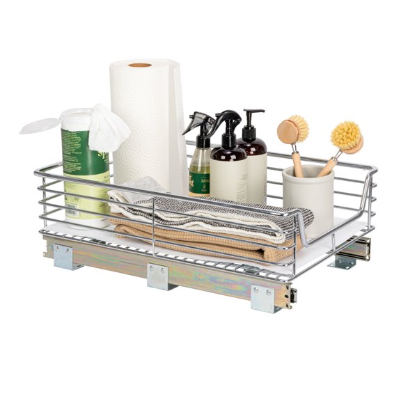 Household Essentials Glidez Chrome-Plated Steel Pull-Out/Slide-Out Storage Organizer with Plastic Liner for Under Cabinet Use - 1-Tier Design - Fits Standard Size Cabinet or Shelf, Chrome