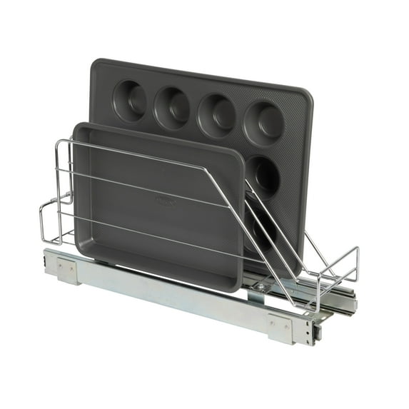 Household Essentials Glidez Multipurpose Chrome-Plated Steel Pull-Out/Slide-Out Storage Organizer for Cookware and Bakeware - Fits Standard Size Cabinet or Shelf, Chrome