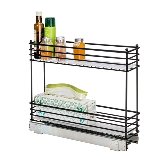 Household Essentials Glidez Multipurpose Paint-Finished Steel Pull-Out Storage Organizer with Plastic Liners Under Cabinet - 2-Tier - Fits Standard Size Cabinet or Shelf, Black
