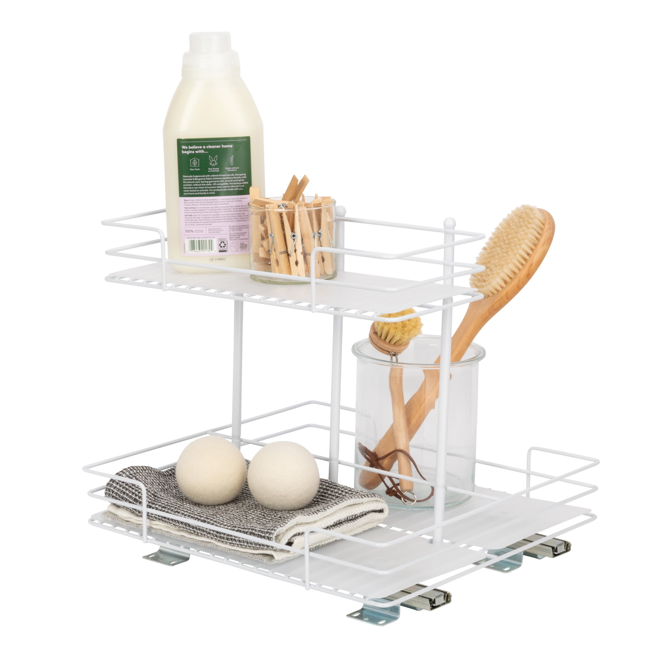 White Steel Double-Sided 2-Tier Slide-Out Pantry Organizer