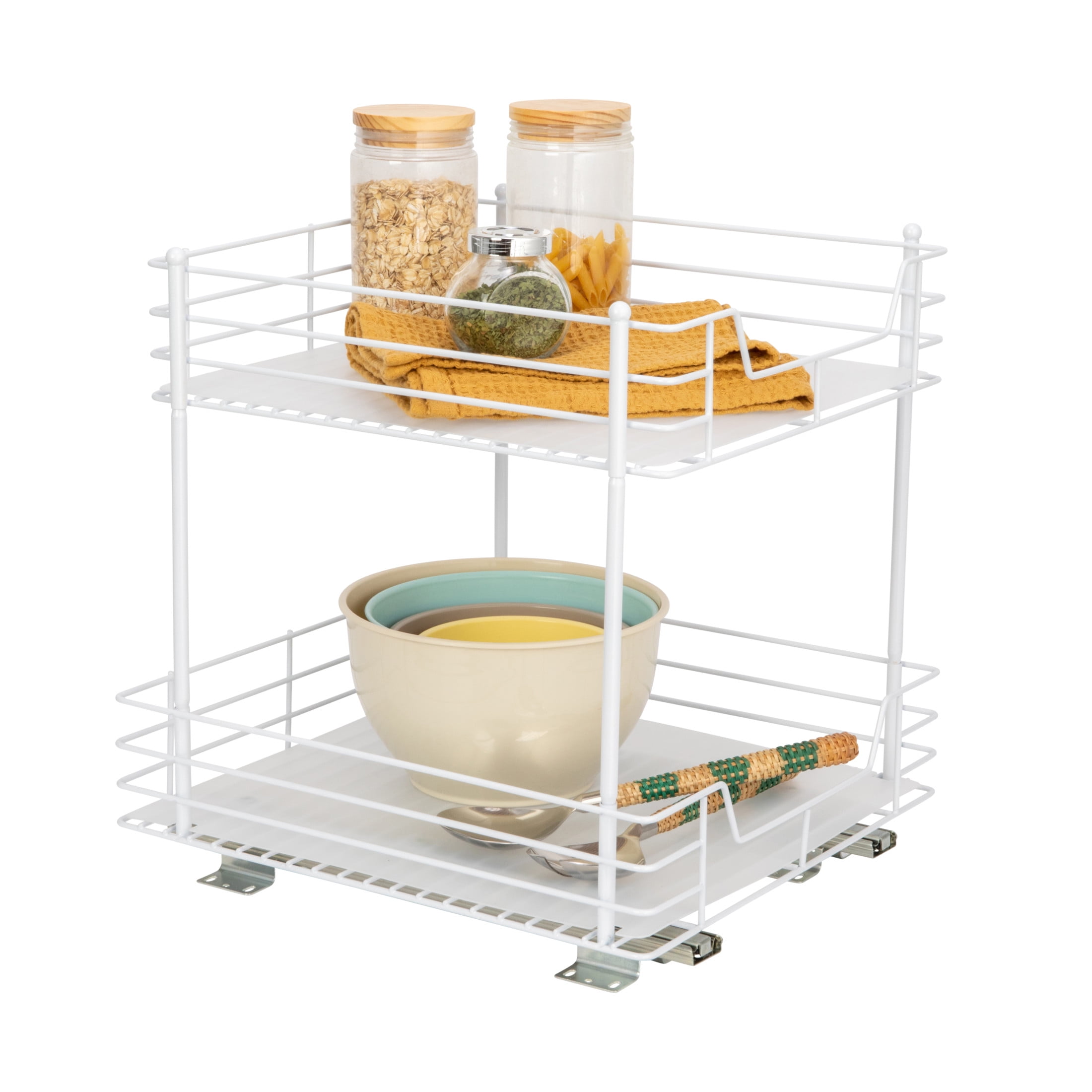 White Steel 2-Tier Sliding Pantry Organizer