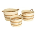 thumbnail image 1 of Household Essentials Handwoven Corded Paper and Cattail Striped Baskets with Handles, Natural, Set of 3, 1 of 5