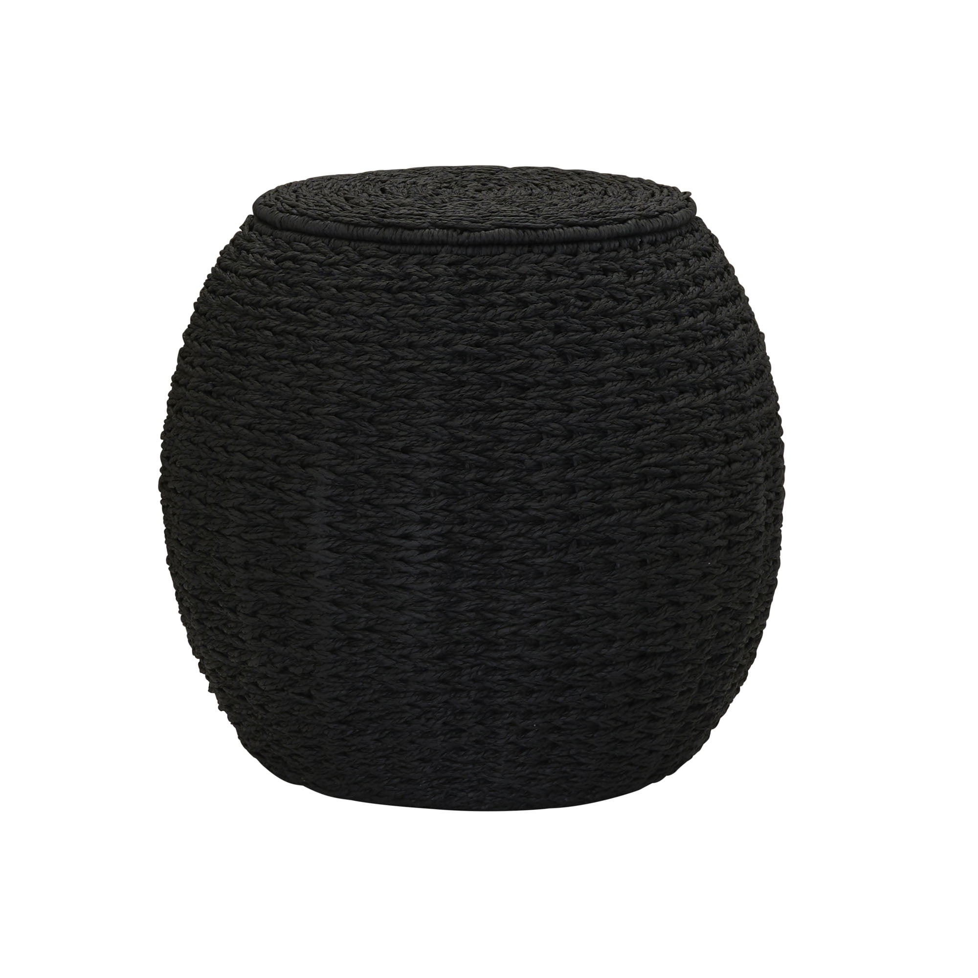 Black Handwoven Paper Rope Barrel Wicker Storage Basket Side Table