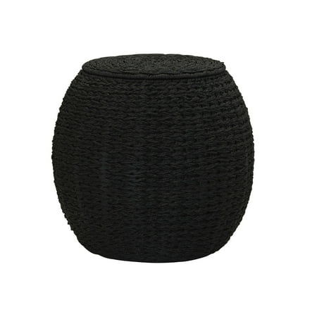 Household Essentials Handwoven Paper Rope Barrel Wicker Storage Basket Side Table, Black