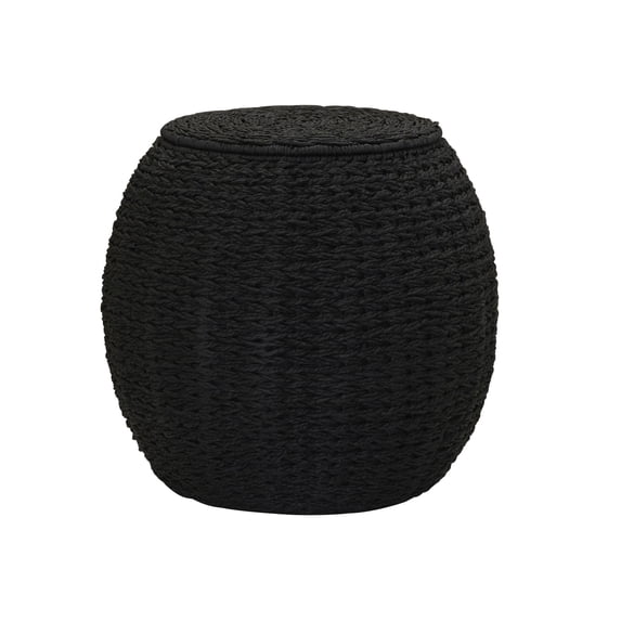 Household Essentials Handwoven Paper Rope Barrel Wicker Storage Basket Side Table, Black