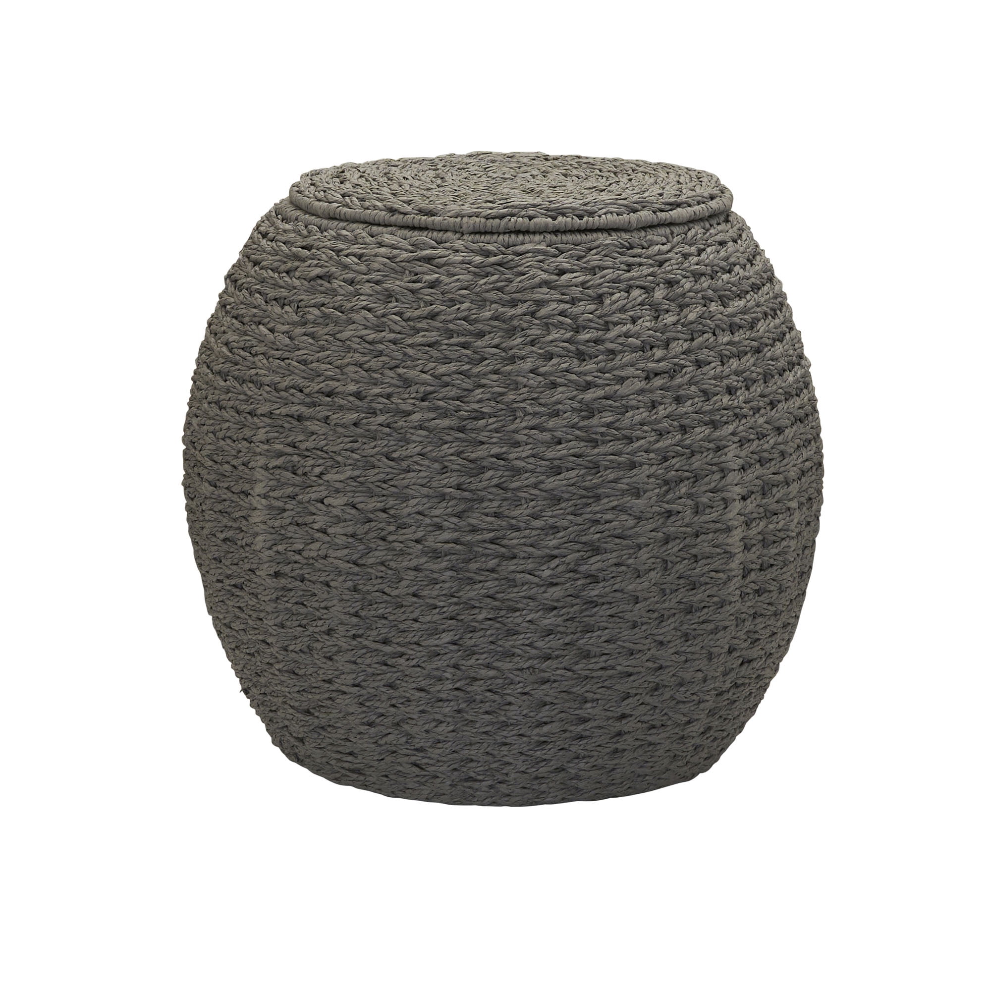 Household Essentials Handwoven Paper Rope Barrel Wicker Storage Basket Side Table, Gray