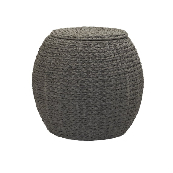 Household Essentials Handwoven Paper Rope Barrel Wicker Storage Basket Side Table, Gray