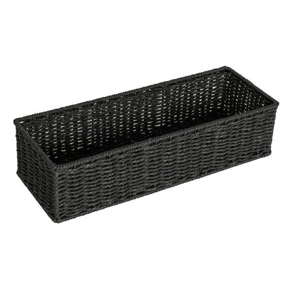 Household Essentials Handwoven Paper Rope Rectangular Storage Basket, Black