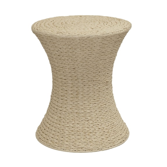 Household Essentials Handwoven Paper Rope Stool with Hourglass Shape, Cream