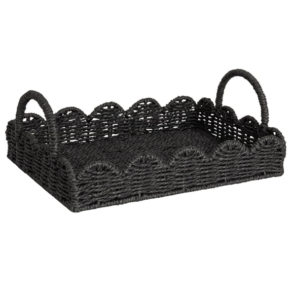 Household Essentials Handwoven Paper Rope Tray with Scalloped Edge, Black
